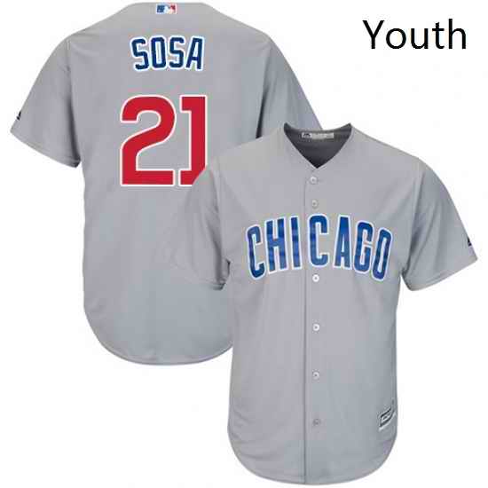 Youth Majestic Chicago Cubs 21 Sammy Sosa Replica Grey Road Cool Base MLB Jersey